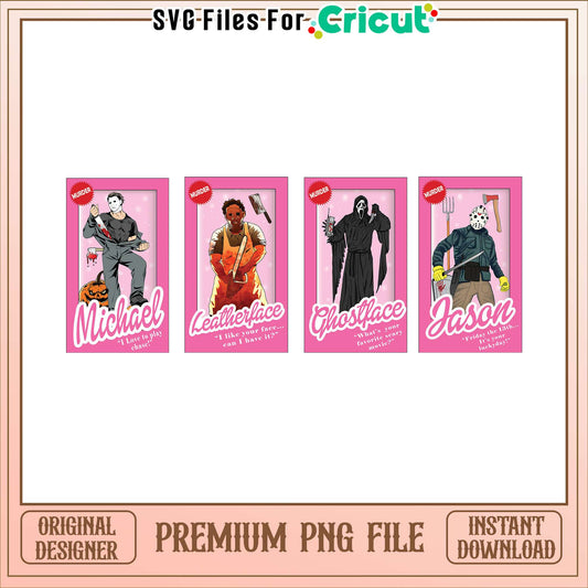 Horror movie pink tarot bundle png, halloween barbies​​ png