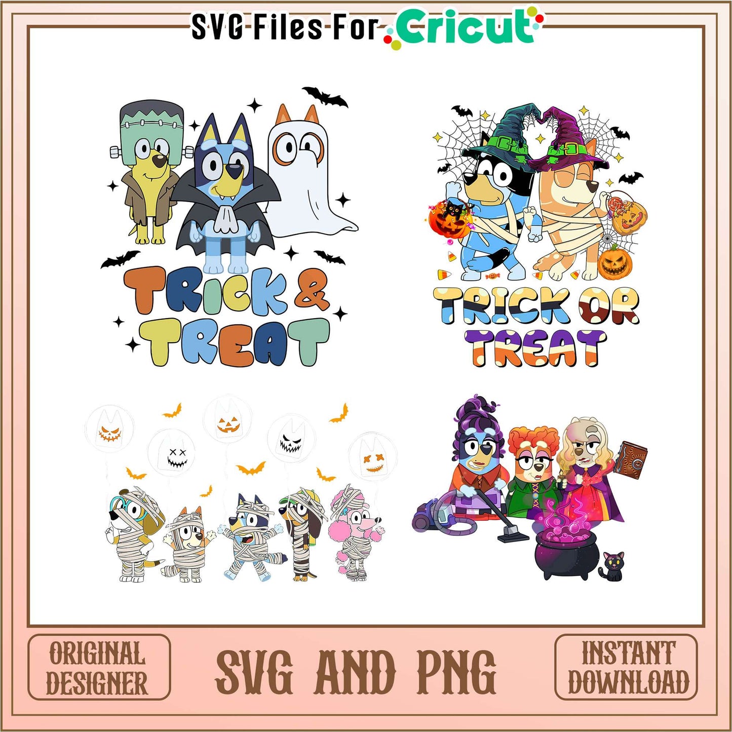 Bluey friends trick or treat halloween bundle svg, bluey halloween​ svg