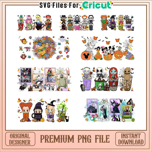Disney cartoon coffee cup halloween bundle png, disney halloween​​ png