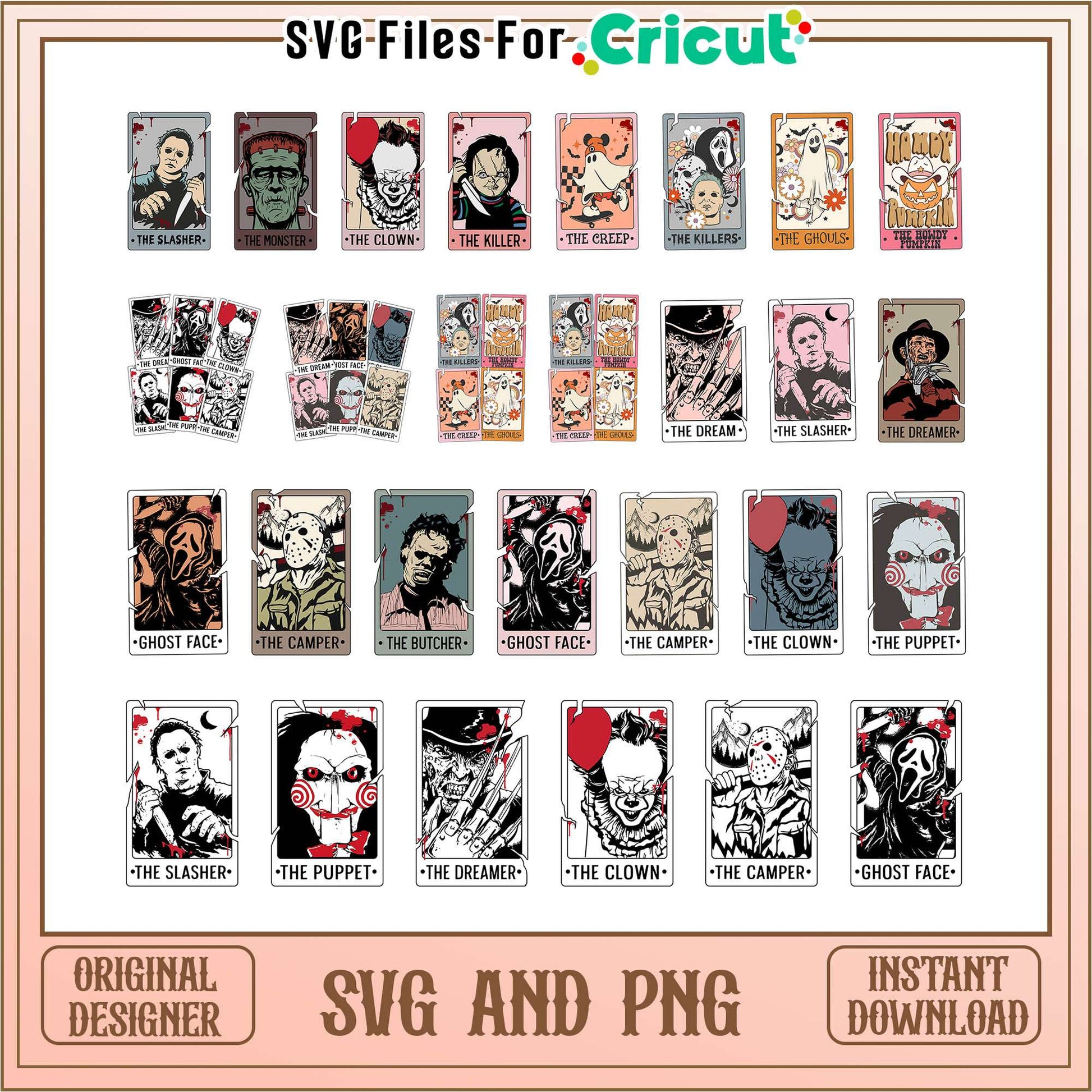 Horror movie card halloween bundle svg, horror movie characters svg