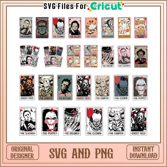 Horror movie card halloween bundle svg, horror movie characters svg