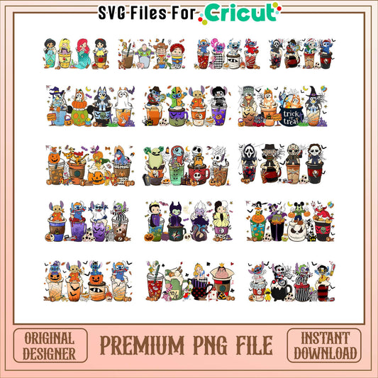 Disney horror movie coffee cup bundle png, halloween coffee cup​ png