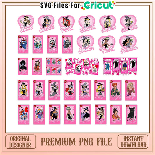 Disney princess logo barbie bundle png, halloween barbies​​ png