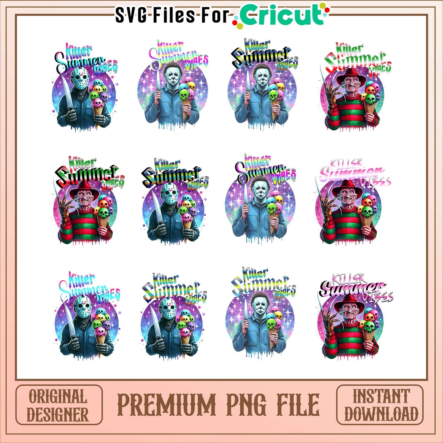 Killer summer vibes halloween bundle png, horror movies​​ png
