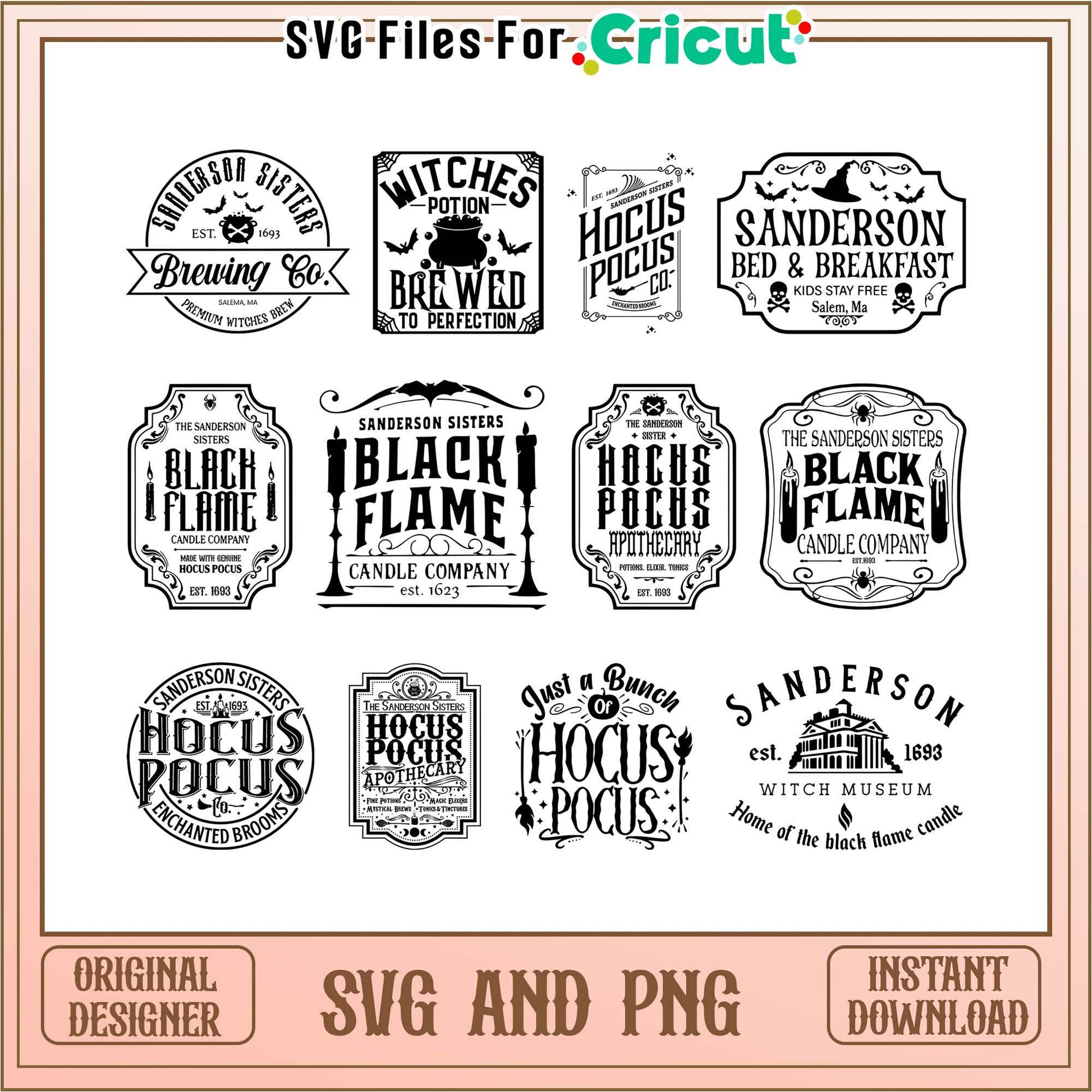 Hocus pocus logo black halloween bundle svg, hocus pocus halloween​ svg