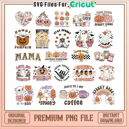 Pumpkin season halloween design bundle png, cute halloween ghost clipart​