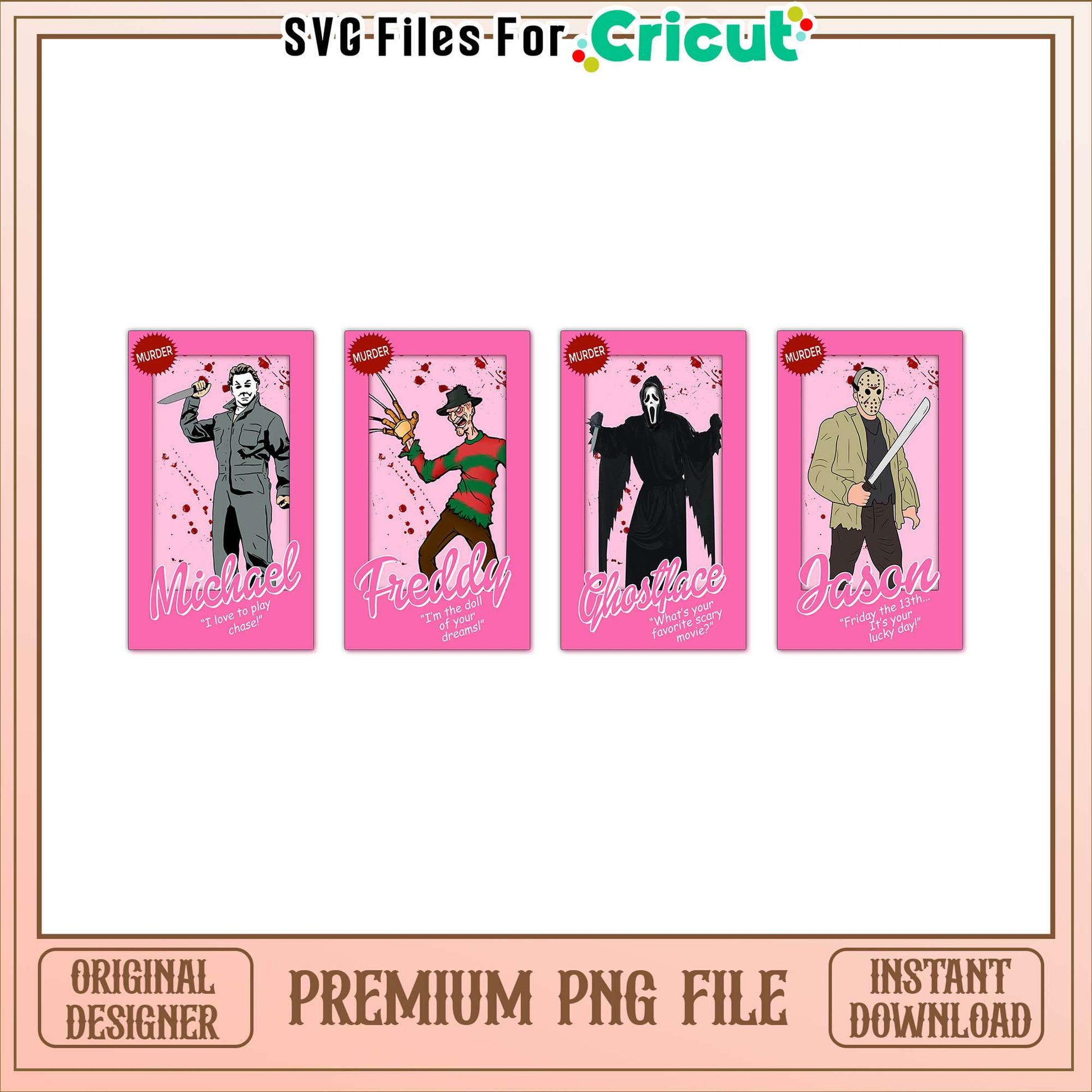 Horror characters barbie cards bundle png, halloween horror movie​ png