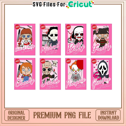 Horror movie chibi barbie cards halloween bundle png, chibi horror movie characters​​ png