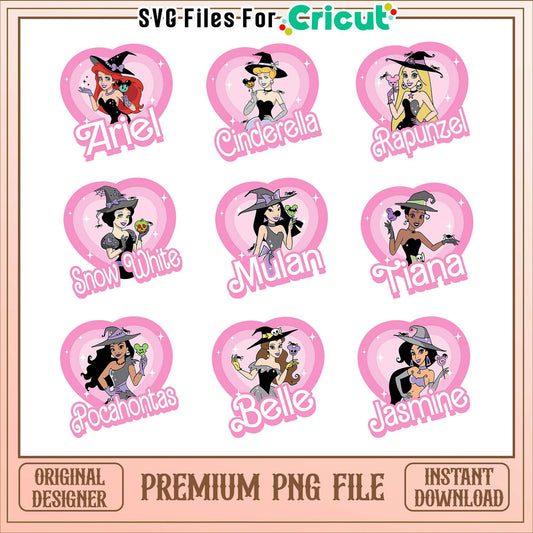 Disney princess heart barbie halloween bundle png, Disney princess png