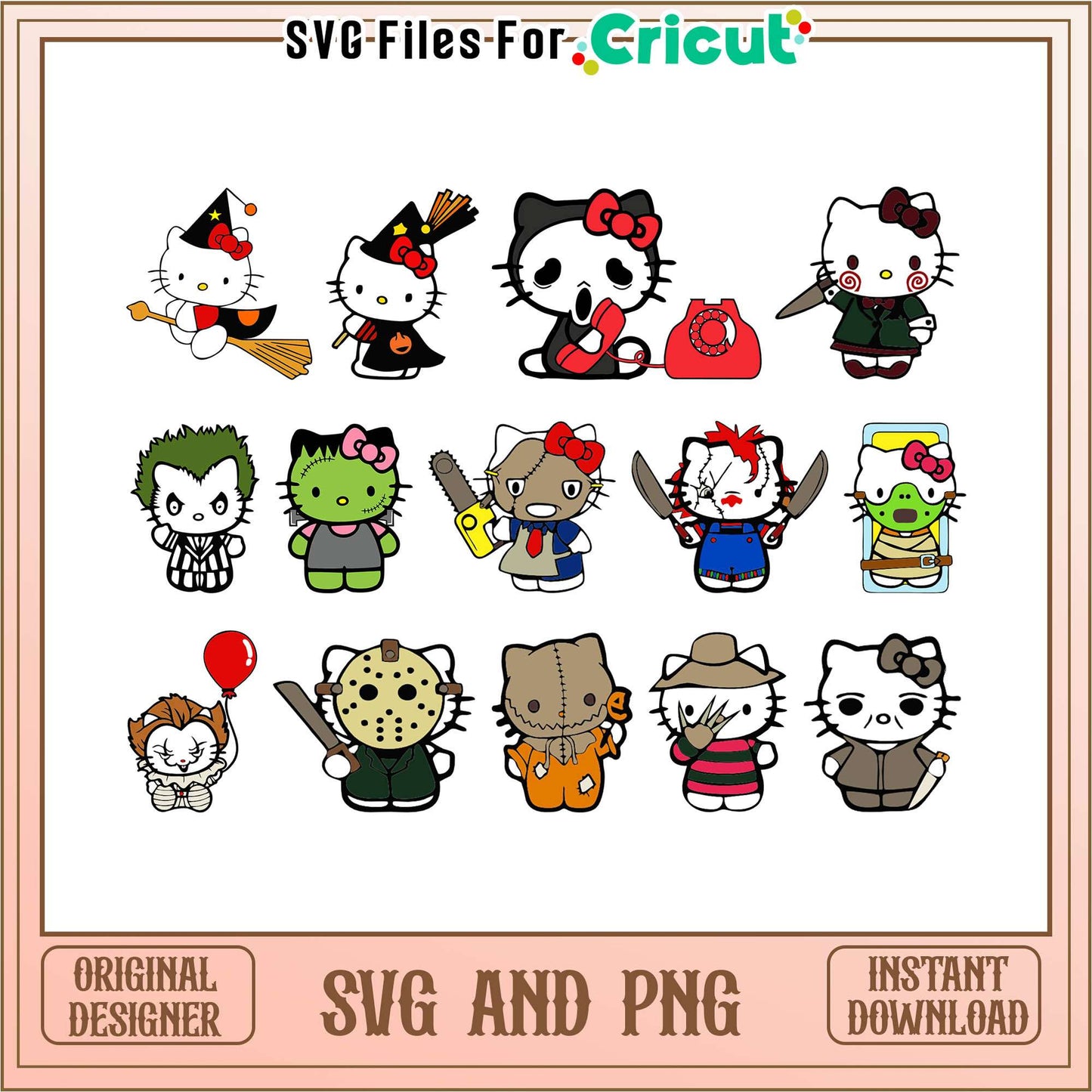 Hello kitty cosplay halloween bundle svg, halloween hello kitty​ svg