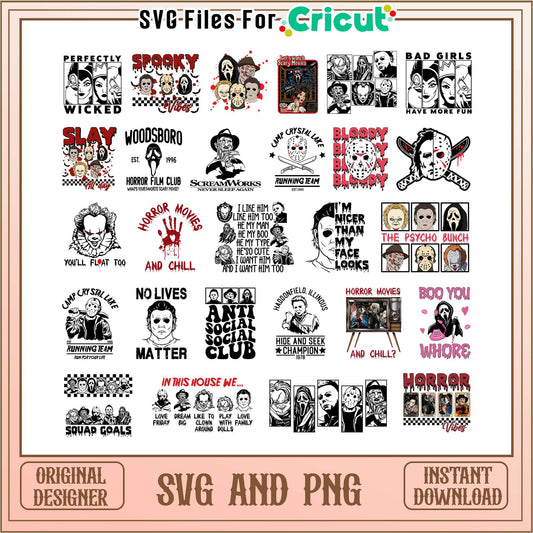Horror spoopky vibes halloween bundle svg, halloween characters horror​ svg