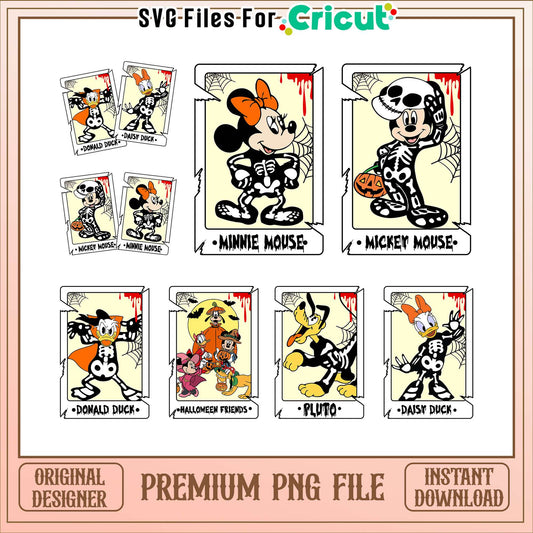 Mickey friends skeleton card bundle png, mickey and friends halloween​ png
