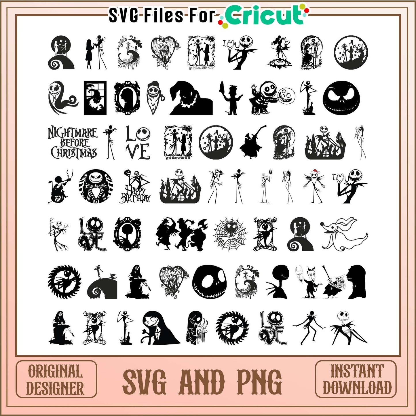 Nightmare before christmas black bundle svg, jack and sally happy halloween​
