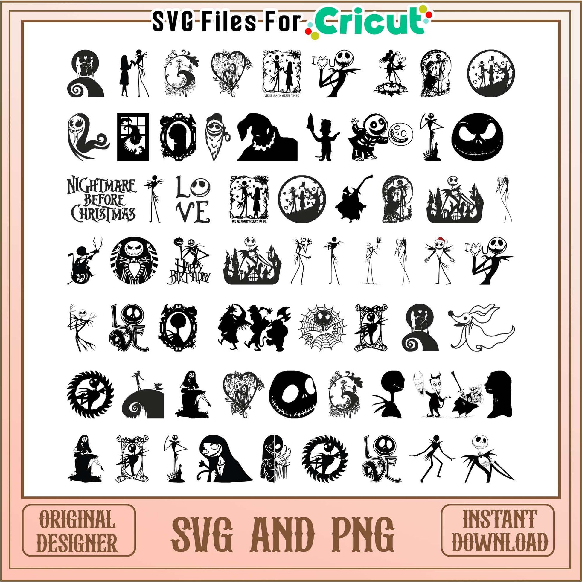 Nightmare before christmas black bundle svg, jack and sally happy halloween​