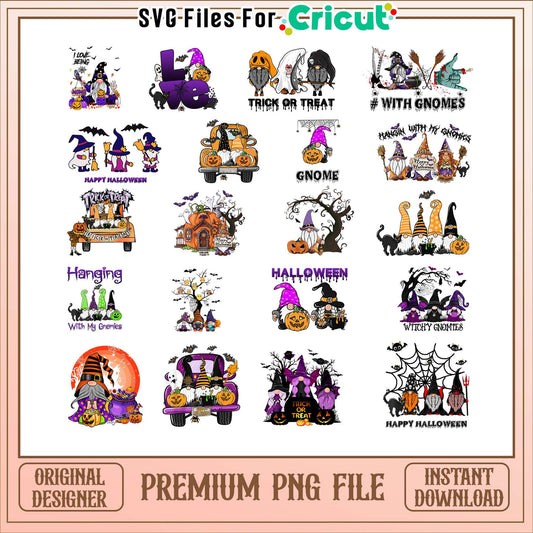 Gnome trick or treat halloween bundle png, halloween gnomes​ png