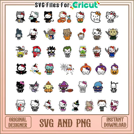 Sanrio characters halloween bundle svg, halloween hello kitty​ svg