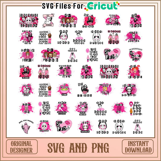 Boo you whore pink halloween bundle svg, horror movie characters​ svg