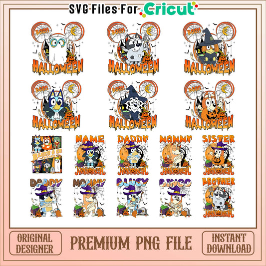 Bluey characters boo halloween bundle png, halloween bluey​ png