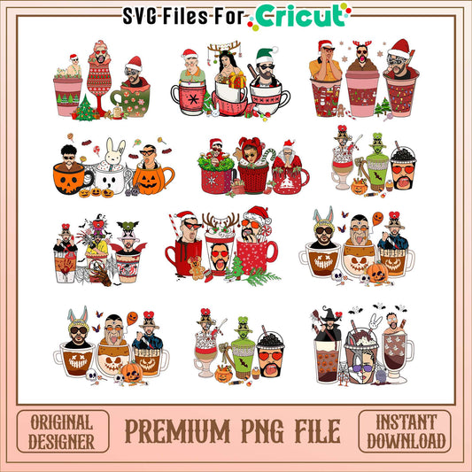 Bad bunny coffee halloween bundle png, bad bunny coffee​​​ png