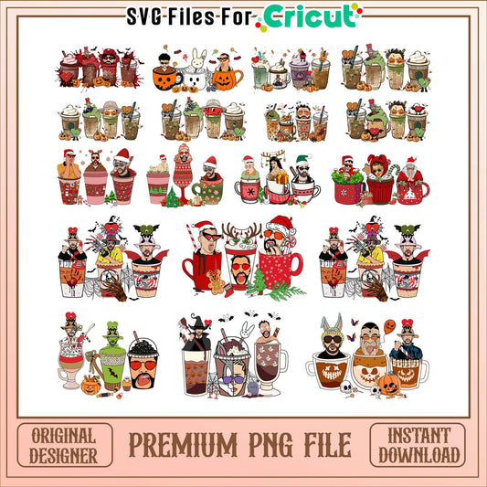 Bad bunny coffee cup halloween bundle png, bad bunny halloween​ png