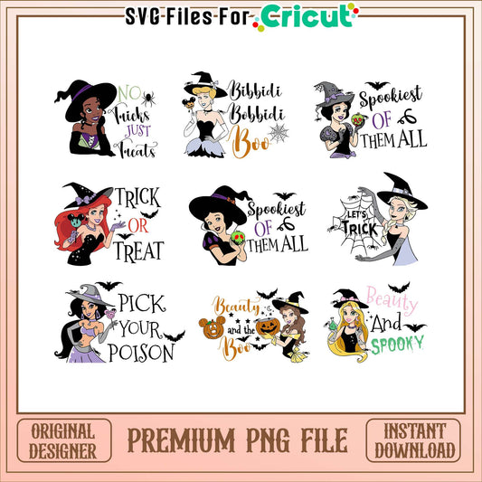 Disney princess trick or treat halloween bundle png, Disney princess​ png