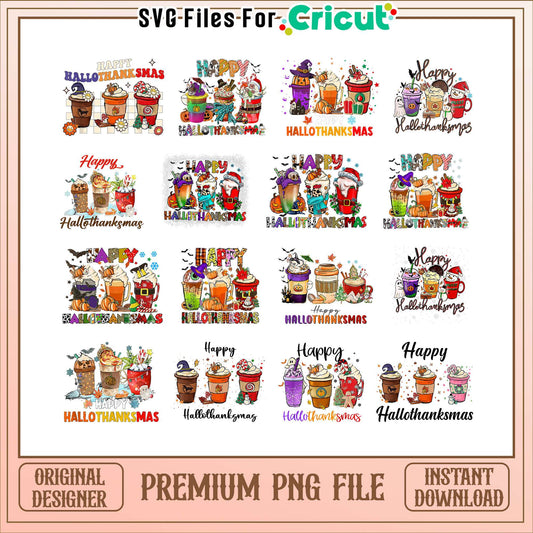 Hallothankmas coffee halloween bundle png, happy hallothankmas​ png