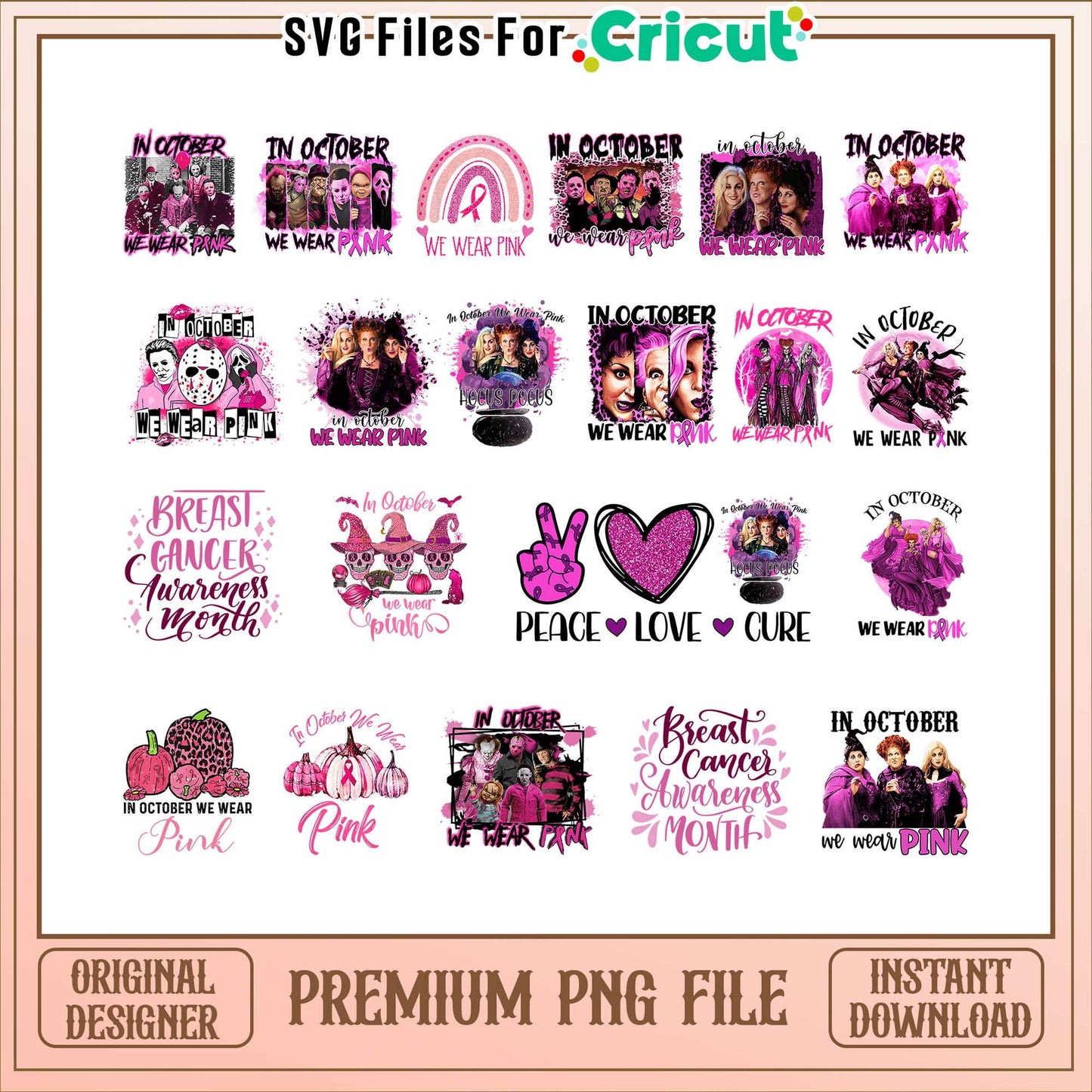 In october we wear pink halloween bundle png, halloween hocus pocus​ png