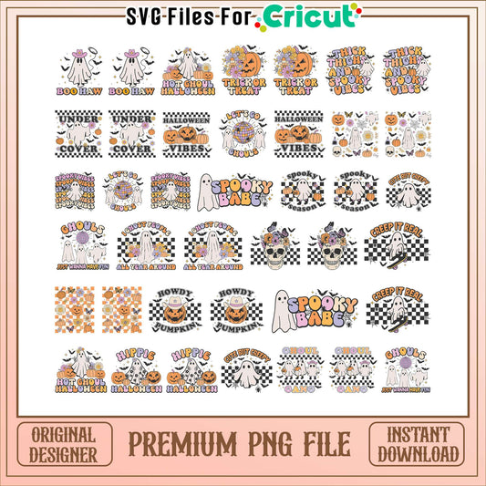 Retro boo haw halloween bundle png, funny halloween quotes​ png