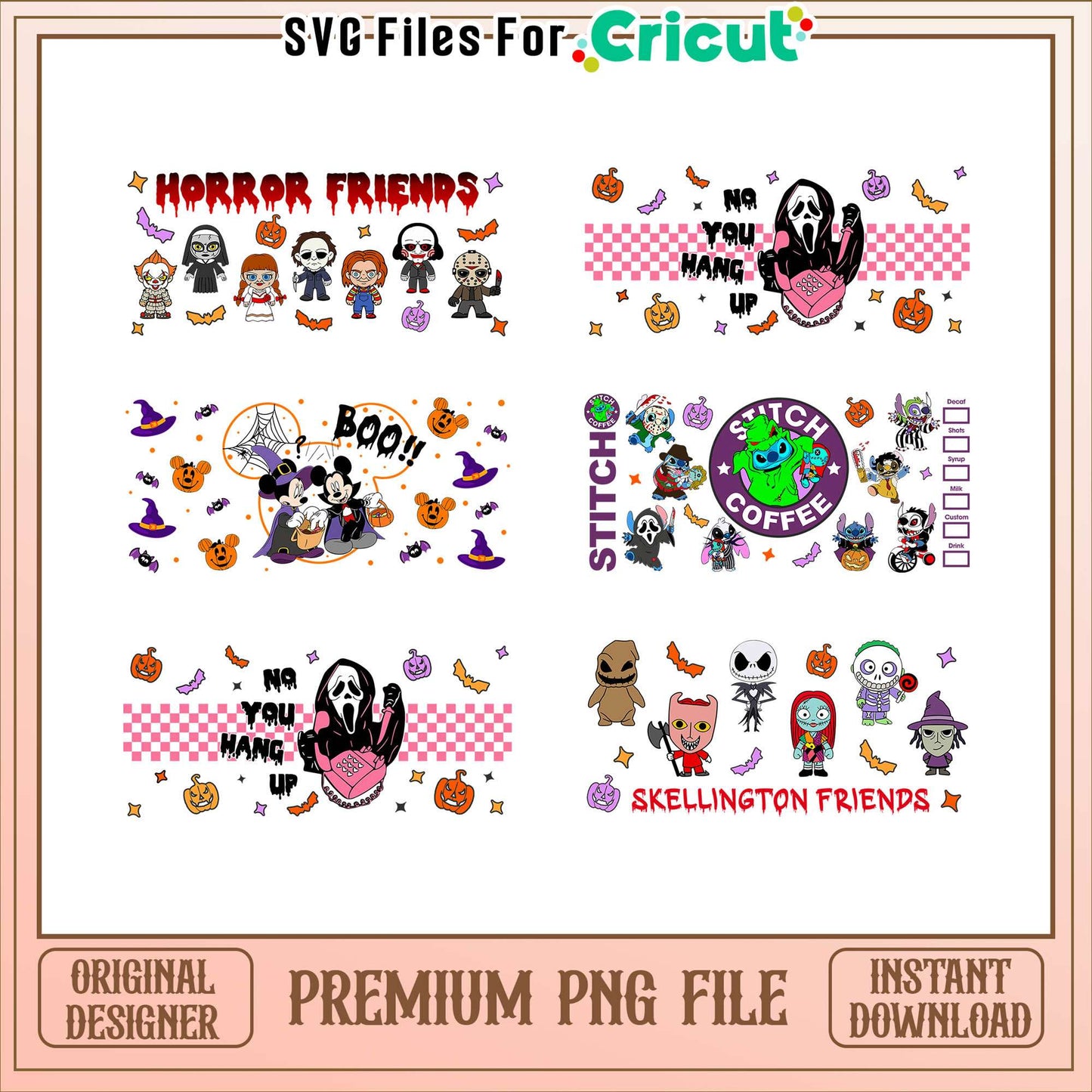 Horror friends halloween glass can bundle png, halloween coffee​ png