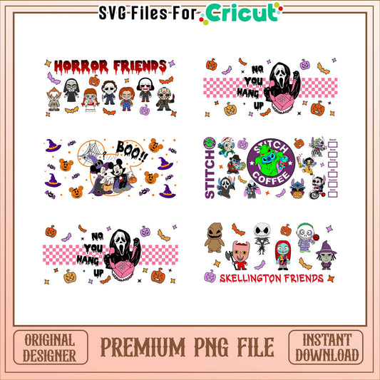 Horror friends halloween glass can bundle png, halloween coffee​ png