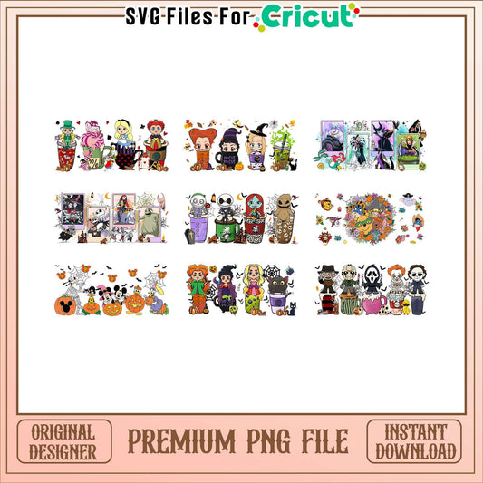 Movie character chibi halloween glass can bundle png, halloween coffee​ png