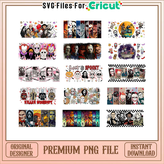Killer friends glass wrap halloween bundle png, halloween horror movies​ png