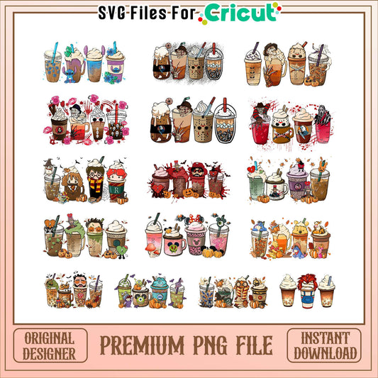 Horror characters coffee halloween bundle png, horror characters​​ png