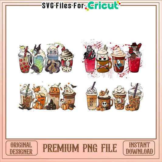 Movie coffee cup halloween design bundle png, coffee halloween​​ png