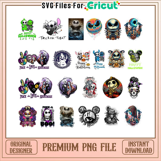 Peace love nightmare halloween bundle png, jack skellington face​ png