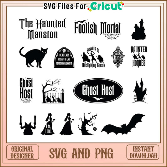 The haunted mansion halloween bundle svg, hot ghost​ svg, halloween svg