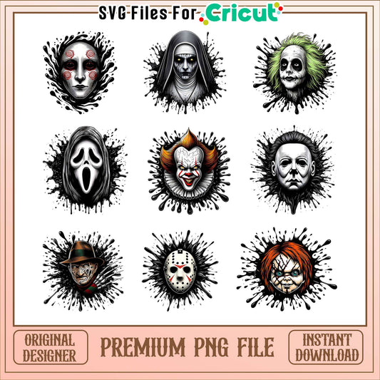Horror movie face blood drip halloween bundle png, halloween horror movie​ png