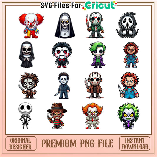 Horror character chibi halloween bundle png, chibi horror characters​ png