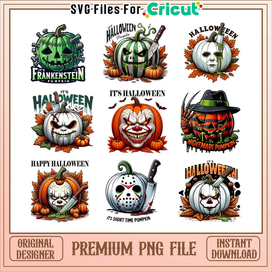 Pumpkin horror halloween bundle png, pumpkin horror movie​ png
