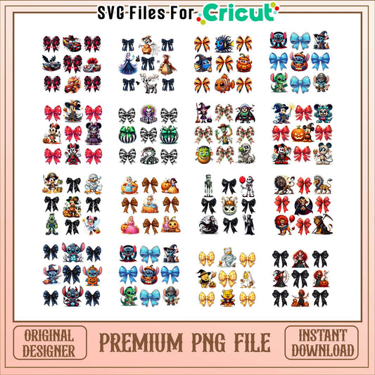 Disney characters bow tie design halloween bundle png, Disney halloween png