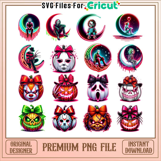 Horror movies head pumpkin light halloween bundle png, horror movie character​ png
