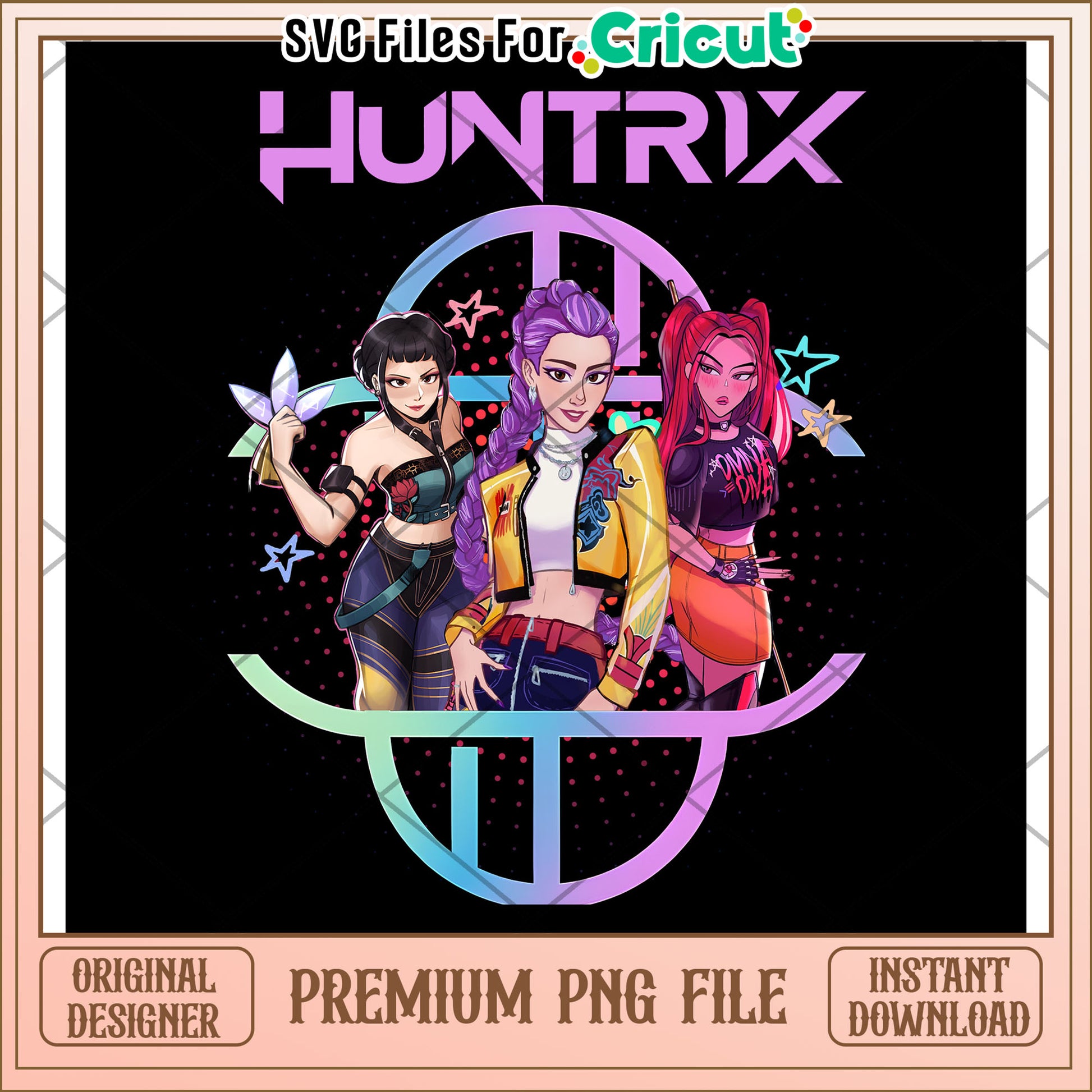 HUntrix girls neon logo png, kpop band png, korean cartoon png