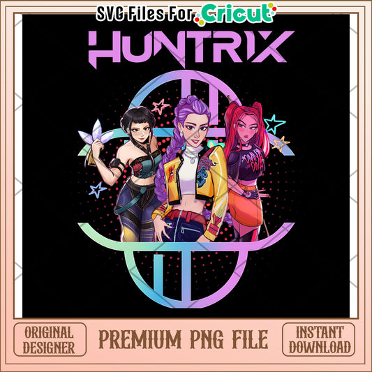 HUntrix girls neon logo png, kpop band png, korean cartoon png