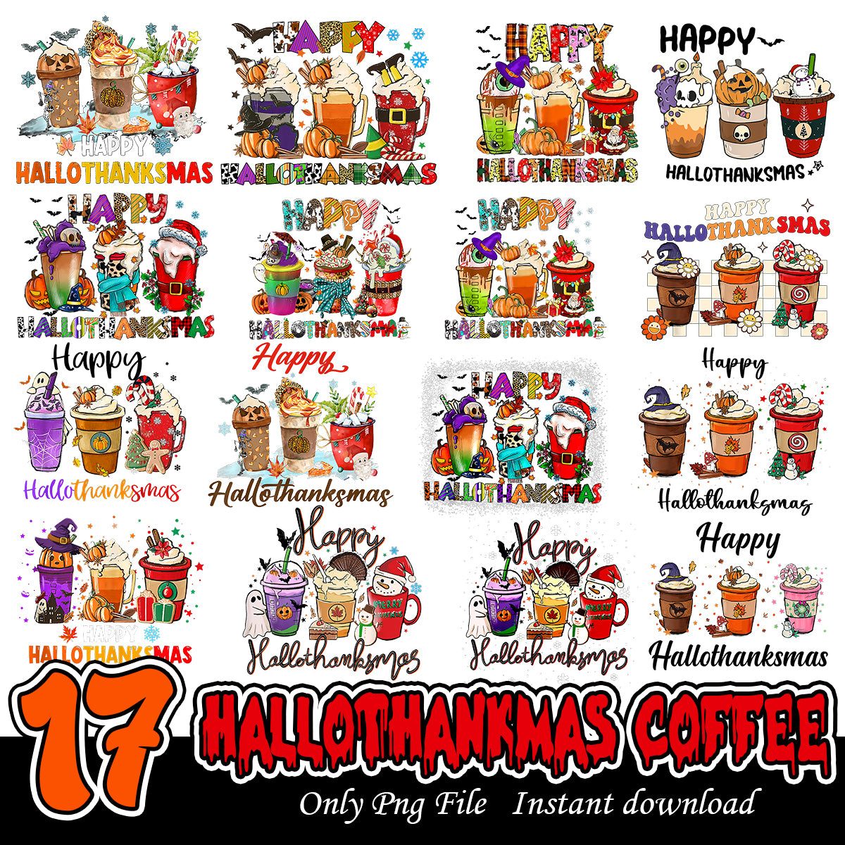 Hallothankmas Coffee Bundle PNG, Hallothanksmas png bundle