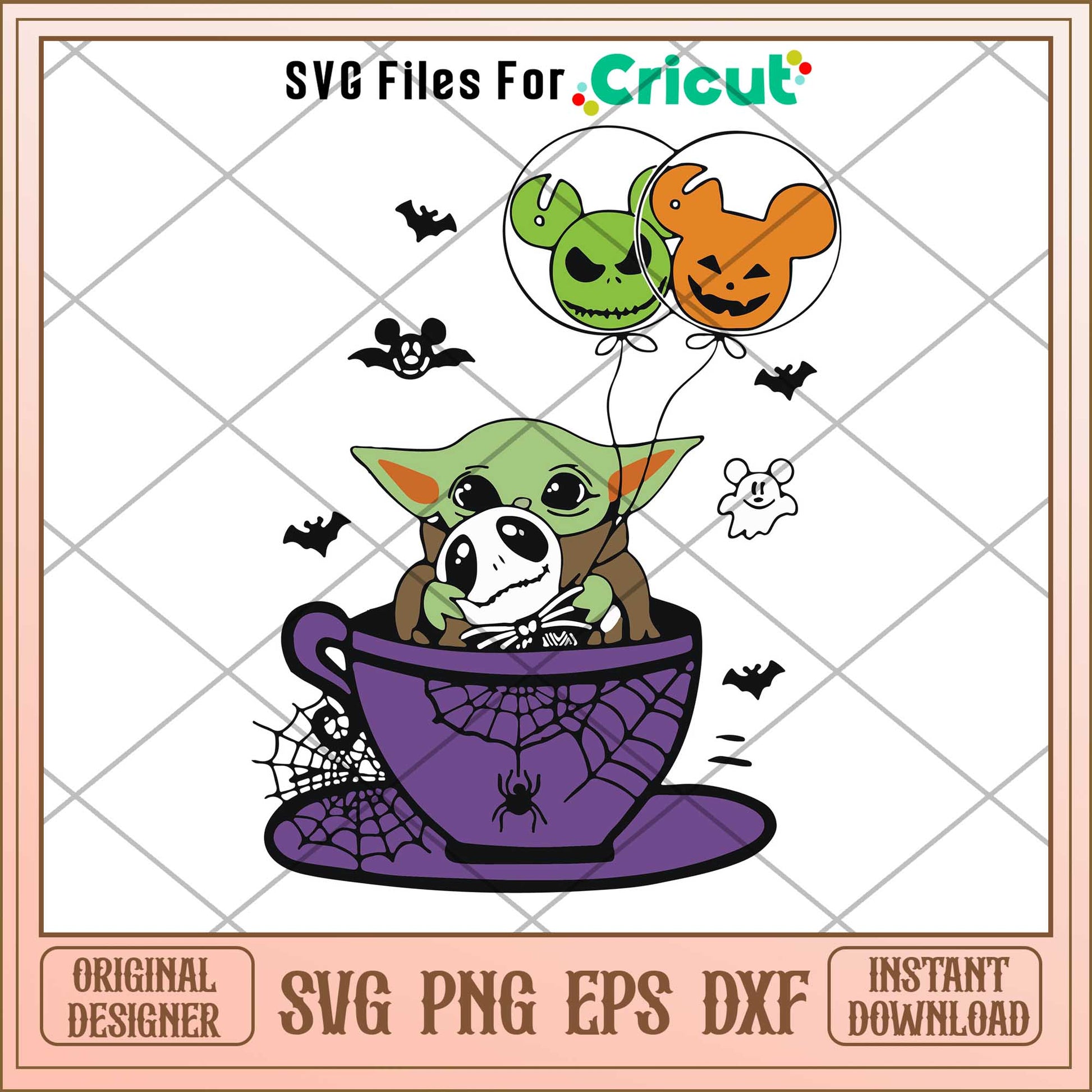 Halloween Baby Yoda In Cup Balloon svg, The Mandalorian  svg,   digital download
