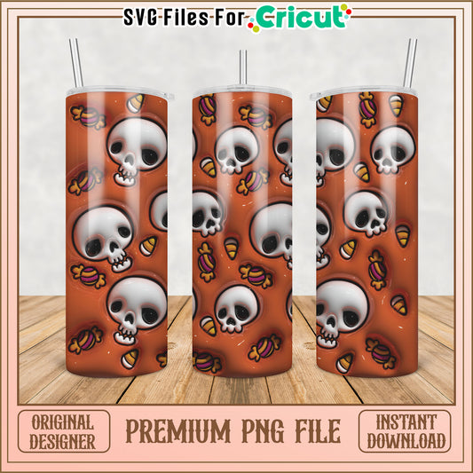 Halloween Candy Skulls PNG Tumbler Design