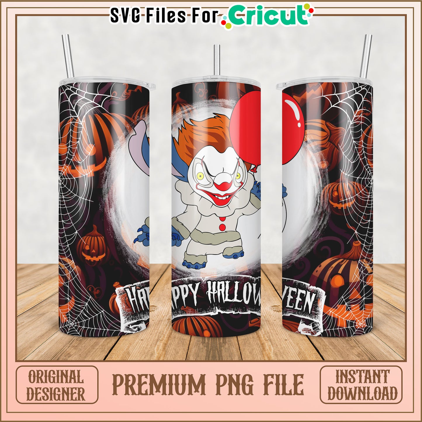 Halloween Clown Tumbler Design PNG for Cricut Crafting Files