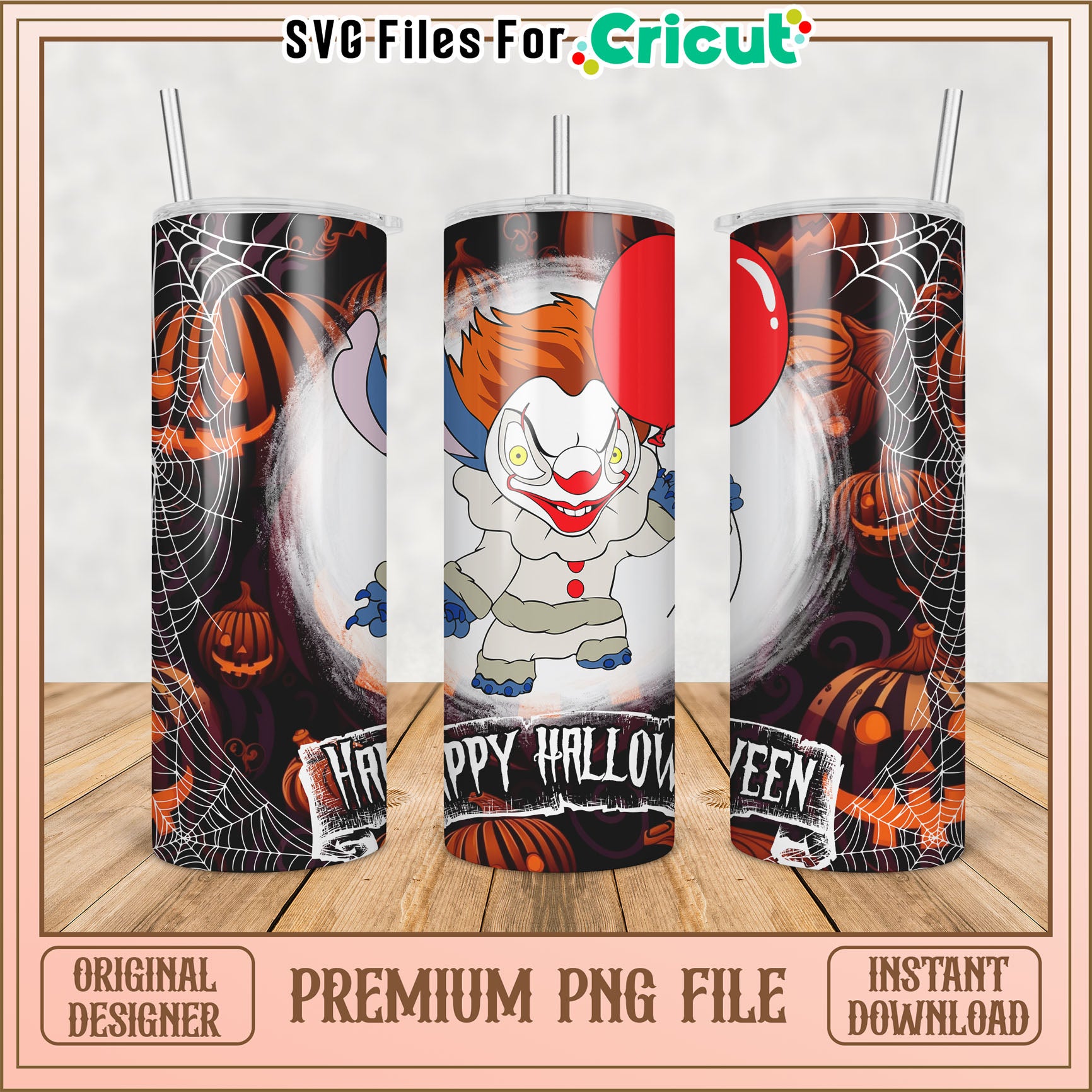 Halloween Clown Tumbler Design PNG for Cricut Crafting Files