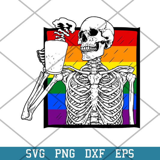 Halloween Coffee Drinking Skeleton Skull Gay Pride Awareness Svg, Halloween Svg-Svgfilesforcricut