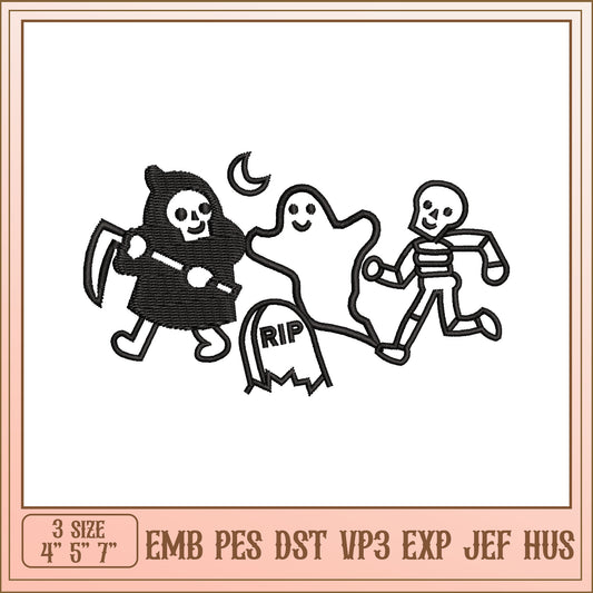 Halloween Embroidery Design Grim Reaper, Ghost, Skeleton